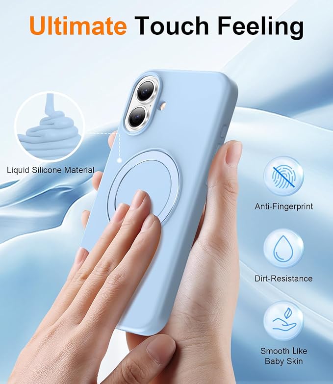 ZHK Liquid Silicone Designed for iPhone 17 Case with Magnet Stand, [Precise Camera Lens Protection][Mil-Grade Drop Shockproof][Soft Anti-Scratch Microfiber Lining] Slim Fit Cover,Baby Blue