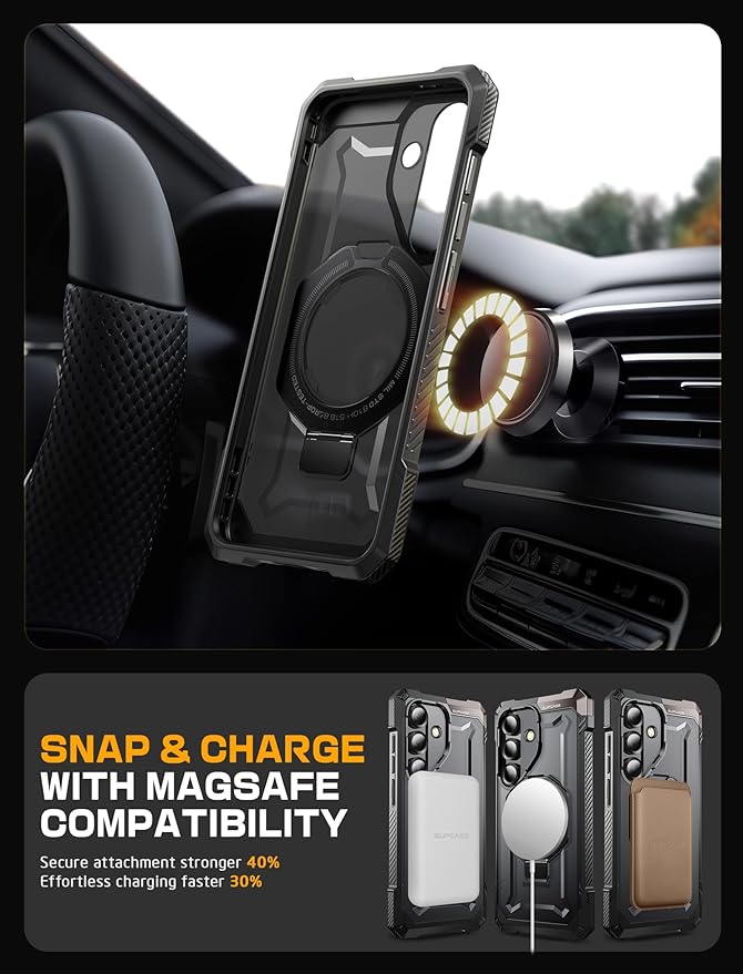 SUPCASE for Samsung Galaxy S25 Case with Stand (Unicorn Beetle Grip), [Compatible with MagSafe] [Military-Grade Drop Protection] Heavy Duty Shockproof Magnetic Phone Case for Galaxy S25 6.2", Black