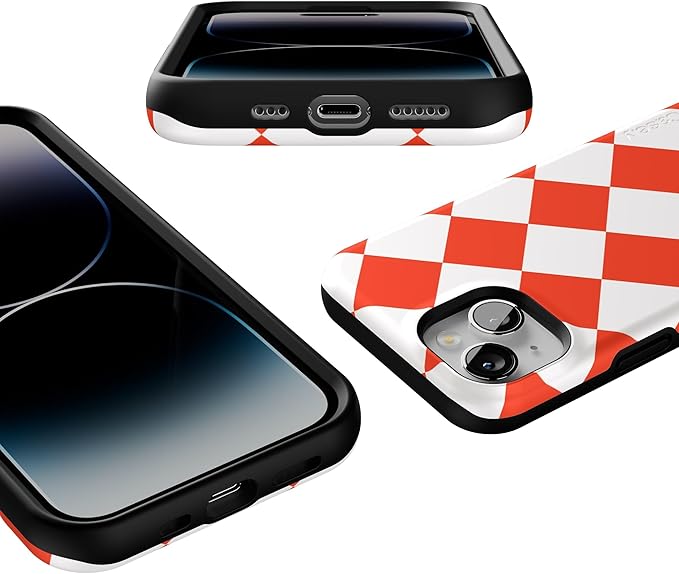 Casely iPhone 14 Case | Red Checkerboard | High Contrast Design | Compatible with MagSafe | Bold Protective Design