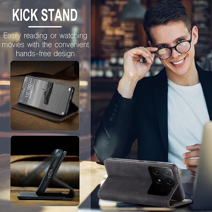 for Xiaomi Poco X6 Pro 5G Case, Flip Wallet Leather Case with Card Holder Magnetic Closure Shockproof Kickstand Protective Phone Cases Cover for Xiaomi Poco X6 Pro 5G,Black