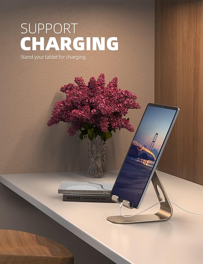 Lamicall Tablet Stand, Adjustable Tablet Holder - Desktop Stand Dock Holder Compatible with 4-13" Tablets Such as iPad Pro 11, 9.7, 10.5, 12.9 Air Mini, Kindle, Tab, iPhone Air 17 Pro Max, Gold