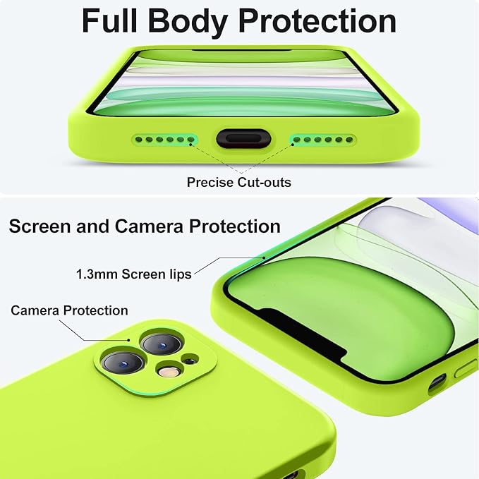 Vooii Compatible with iPhone 11 Case 6.1 inch, Soft Liquid Silicone with [Anti-Scratch Microfiber Lining] [Flat Edge] [Camera Protection] Shockproof Phone Case for iPhone 11 - Fluorescent Green