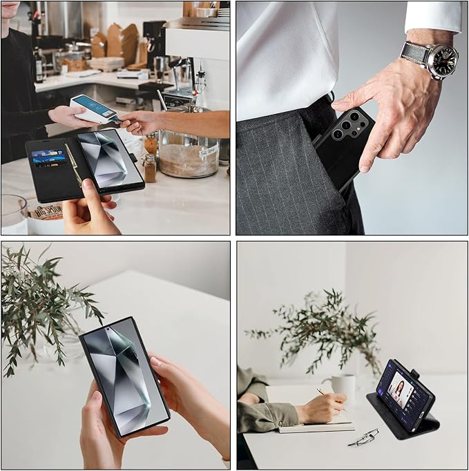 MONASAY Wallet Case Fit for Samsung Galaxy S24 Ultra 5G，[Lens & Glass Screen Protector] [RFID Blocking] Flip Folio Leather Cell Phone Cover with Credit Card Holder, 6.8 inch, Black