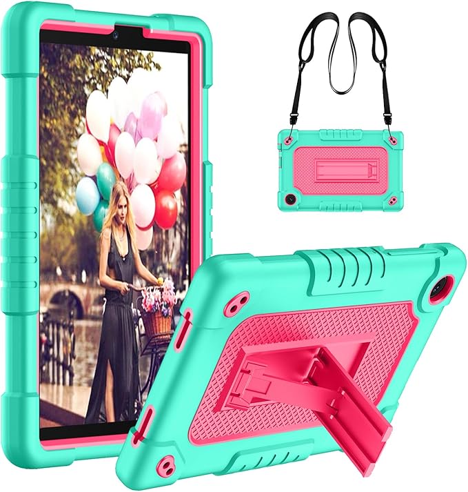 for TCL Tab 8 LE Tablet Case,for TCL Tab 8 Plus Tablet Case,Shoulder Strap Shockproof Kids Friendly(Green/Pink)