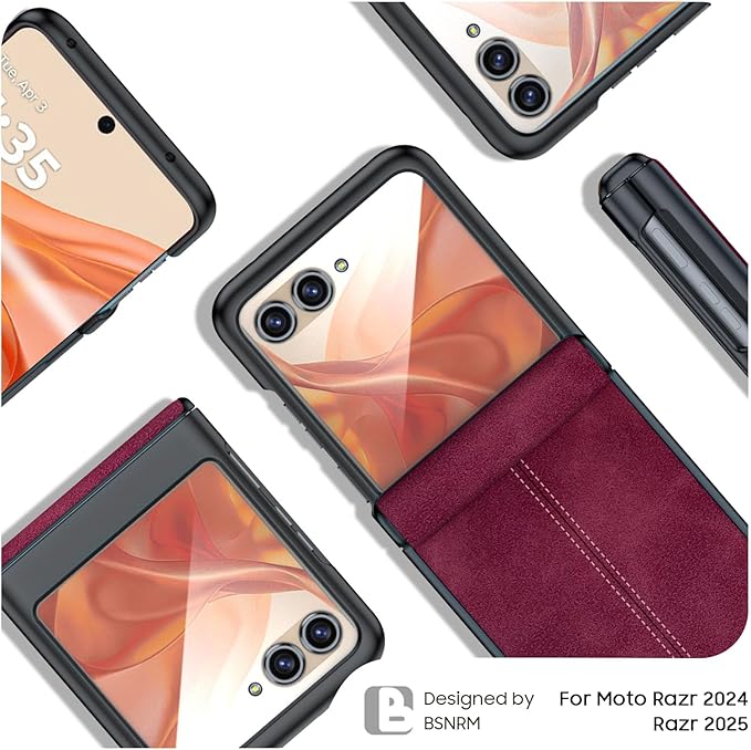 for Motorola Razr 2024 Case/Razr 2025 Case, Built-in Screen Protector & Hinge Protection & Ultra Thin PU Leather Matte PC Shockproof Phone Cover Smartphone Case for Moto Razr 2024/2025(Red)