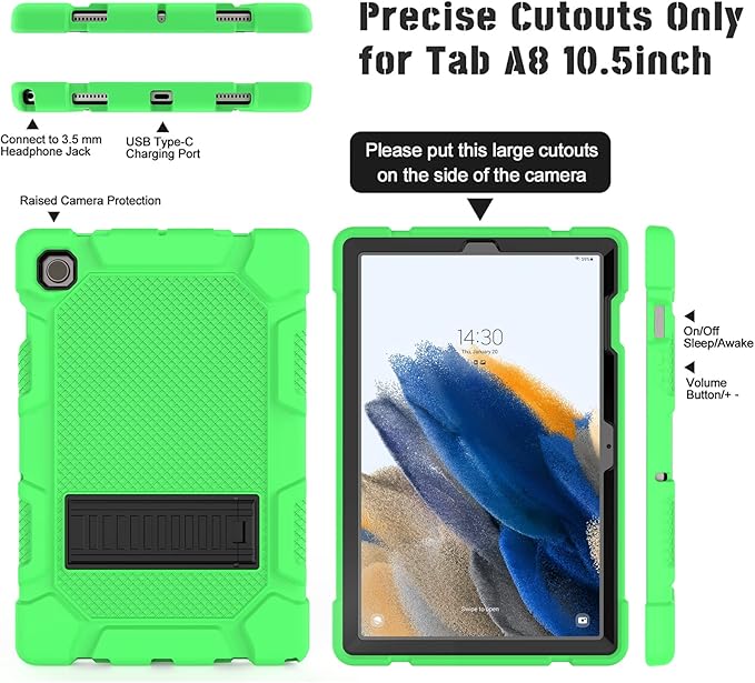 Rantice Case for Samsung Galaxy Tab A8 10.5 Inch 2022 (SM-X200/X205/X207), Hybrid Shockproof Rugged Drop Protection Cover with Kickstand for Samsung Galaxy Tab A8 10.5 Inch (Green+Black)