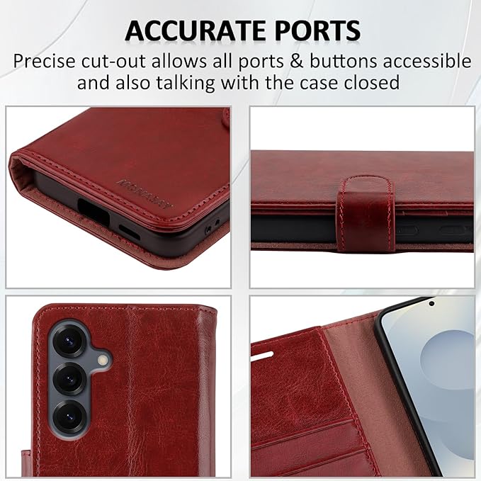 MONASAY Wallet Case Fit for Samsung Galaxy S25 5G, [Lens & Glass Screen Protector Included] [RFID Blocking] Flip Folio Leather Cell Phone Cover with Credit Card Holder, 6.2 inch, Burgundy