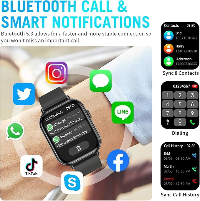 Smart Watches for Men Women (Answer/Make Call), 2.01" HD Screen Fitness Tracker Watch with Blood Pressure/Heart Rate/Sleep Monitor, Smart Watch for Android iOS Phones, IP67 Waterproof Sport Watch