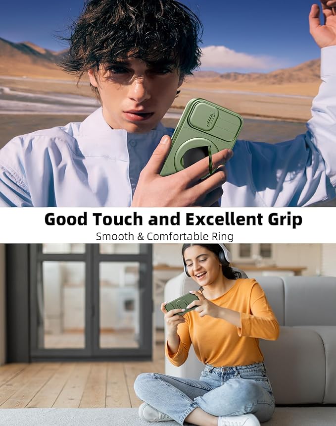 for iPhone 14 Pro Max Case Compatible with MagSafe Magnetic,with 2 Screen Protector,with Camera Cover&360°Kickstand Ring,Military Grade Drop Shockproof Heavy Duty Protection Phone Bumper Green