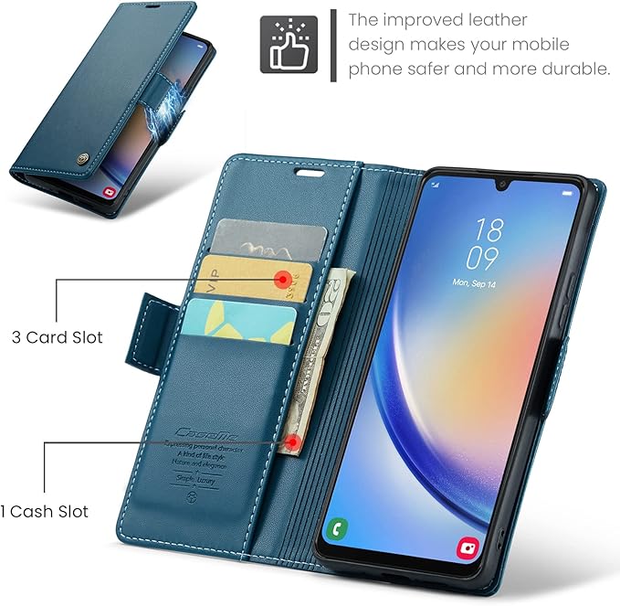 for Samsung Galaxy A34 5G Case, Premium PU Leather Wallet Case Flip Cover with [RFID Blocking][Card Holder][Stand Function] Shockproof Protective for Samsung Galaxy A34 5G, Blue