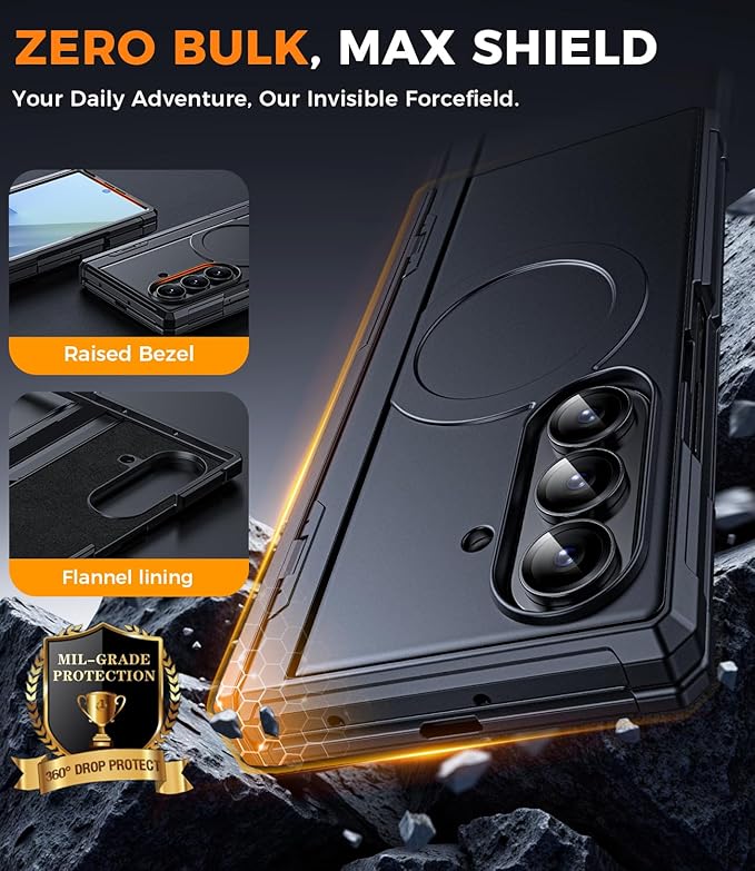 for Samsung Galaxy Z-Fold-7 Case: Magnetic Shockproof Rugged [Dual-Stand] [Hinge Protection] [Fit for Magsafe] [Anti Spy] Soft Matte Armor Protective Cover for ZFold 7 5G 2025 (Black)