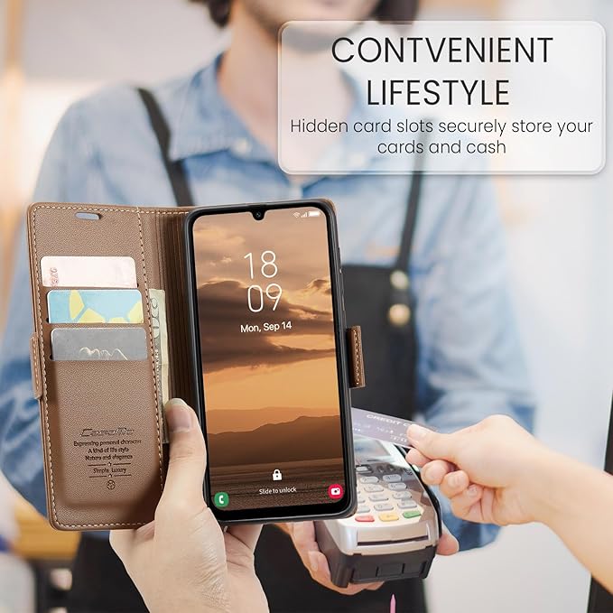 for Samsung Galaxy A25 5G Case, Premium PU Leather Wallet Case Flip Cover with [RFID Blocking][Card Holder][Stand Function] Shockproof Protective for Samsung Galaxy A25, Brown