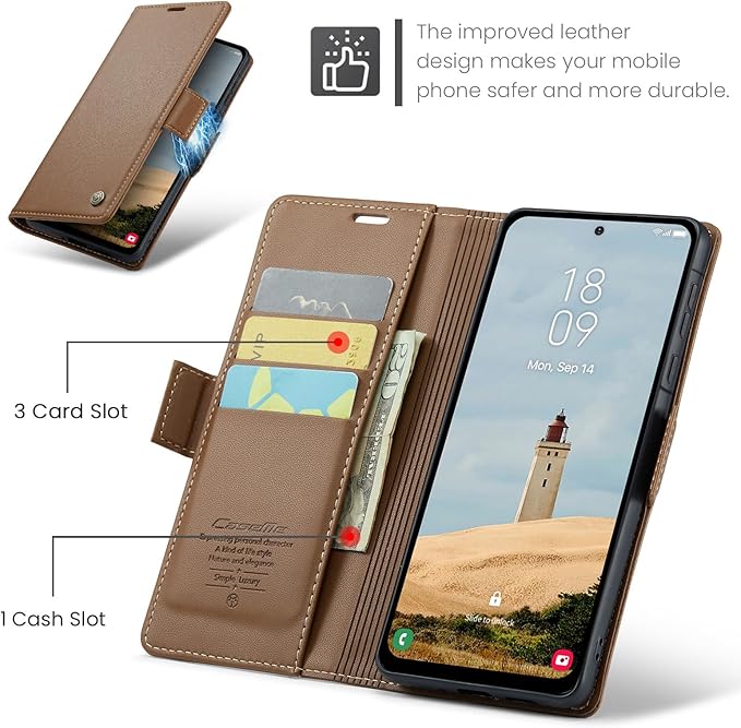 for Samsung Galaxy A36 5G Case, Premium PU Leather Wallet Case Flip Cover with [RFID Blocking][Card Holder][Stand Function] Shockproof Protective for Samsung Galaxy A36, Brown