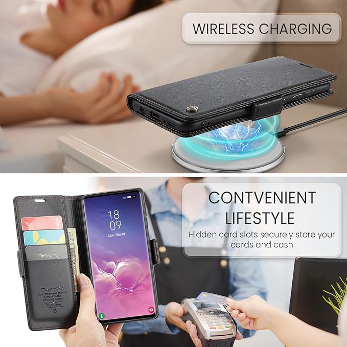 Case for Samsung Galaxy S10 Wallet Case, RFID Blocking PU Leather Flip Folio Cover Card Holder Kickstand Shockproof Phone Case Compatible with Samsung Galaxy S10, Black