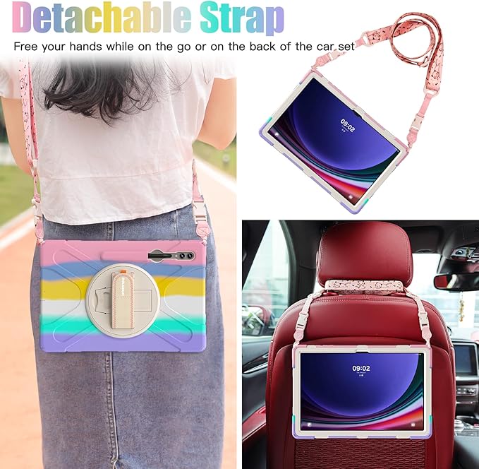 BRAECNstock Kids Case for Samsung Galaxy Tab S10 Ultra/S9 Ultra/S8 Ultra 14.6" 2024/2023/2022 Shockporoof Samsung Tablet 14.6 inch Case with Pen Holder Rotating Hand Strap & Stand - Colorful Pink