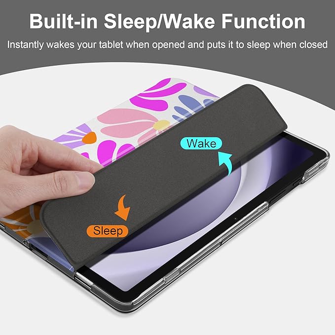 DONGKE Case for Samsung Galaxy Tab A9+/A9 Plus 11 inch 2024 2023 (SM-X210/X216/X218), Slim Stand Hard PC Translucent Back Shell Smart Cover, Auto Wake/Sleep - Retro Florals