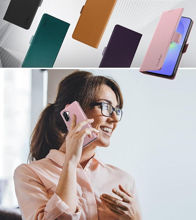 Wallet Flip Case for Samsung Galaxy A36 5G - [RFID Blocking] Luxury PU Leather Card Holder Magnetic Phone Cover with Kickstand,Shockproof Protective Case,Pink