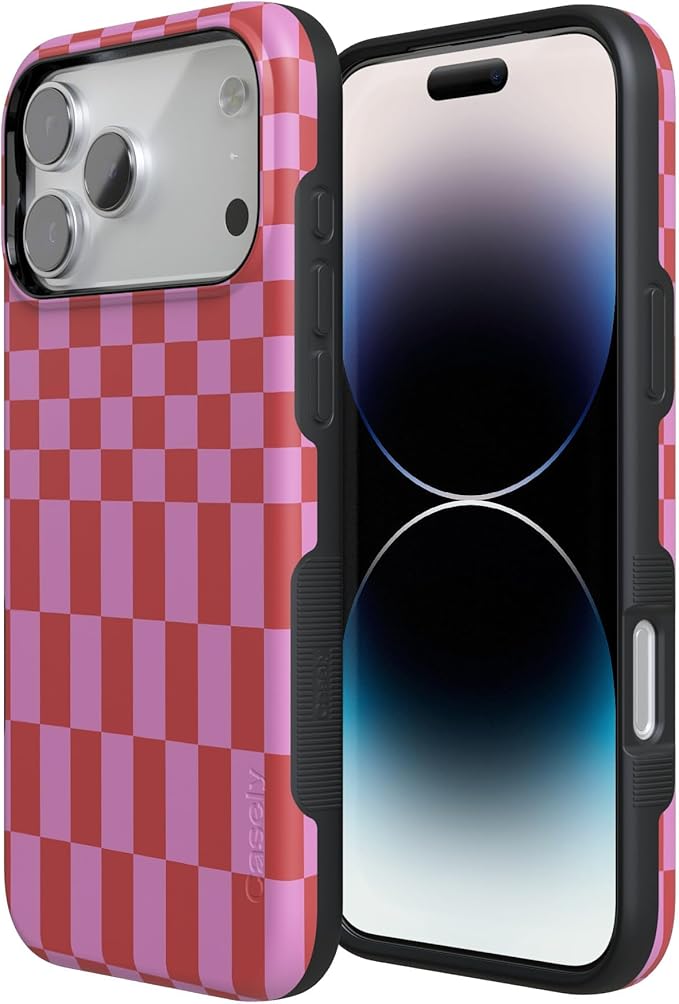 Casely iPhone 17 Pro Case | Vibe Check | Pink Checkerboard | Compatible with MagSafe | Bold Protective Design