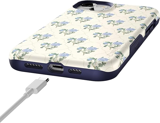 Casely iPhone 14 Case | Vintage Garden | Blue Hydrangea | Bold Protective Design | Compatible with MagSafe