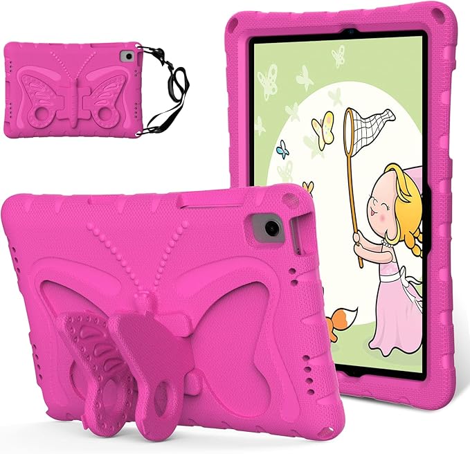 for Samsung Galaxy Tab A9 Plus 10.95" (2023) Case,with Butterfly Wings Kickstand,Detachable Shoulder Strap,EVA Material Light Weight Shockproof Kids Girl Tablet Case for Samsung A9+ (Rose red)
