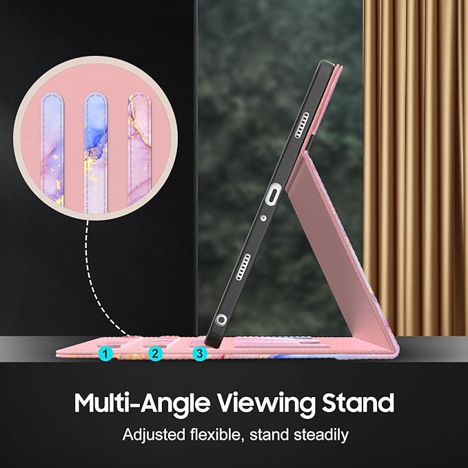 OKP Case for Samsug Galaxy Tab A9+ Plus 11 inch 2024(SM-X210/X216/X218), PU Leather Folio Cover with Multi-Angle Stand//Pen Holder, Auto Wake/Sleep Case for Galaxy A9+ 11" Tablet (Marble Pink)