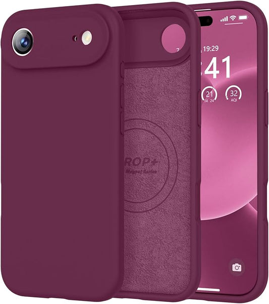 Vooii Magnetic Compatible with iPhone Air Case (Compatible with Magsafe) (Upgraded Camera Protection) Liquid Silicone Shockproof Full Body Protective Phone Cover for Women Men, WineRed, 6.5"