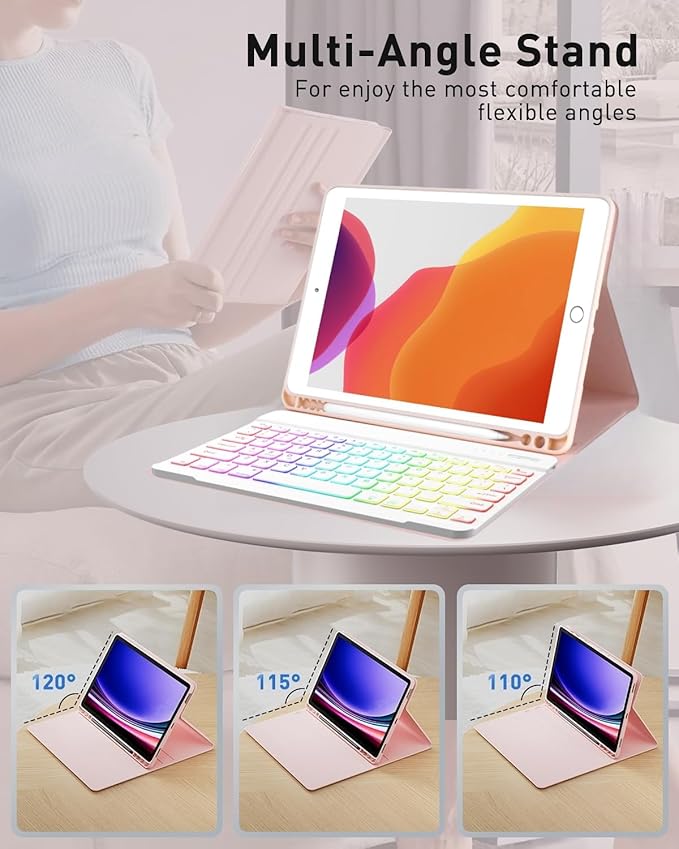 Keyboard Case for Galaxy Tab S6 Lite 10.4 Inch 2024/2022/2020, Slim Lightweight 7 Color Rainbow Backlight Detachable Magnetic Bluetooth Keyboard Cover with S Pen Holder,Pink
