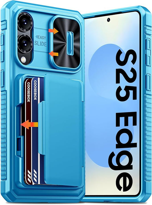 for Samsung Galaxy S25 Edge Case Wallet with RFID [Cards Holder][Camera Cover][Edge Raised] Full Body Shockproof Silicone Protective Phone Case for Galaxy S25 Edge 2025 (Lake Blue)