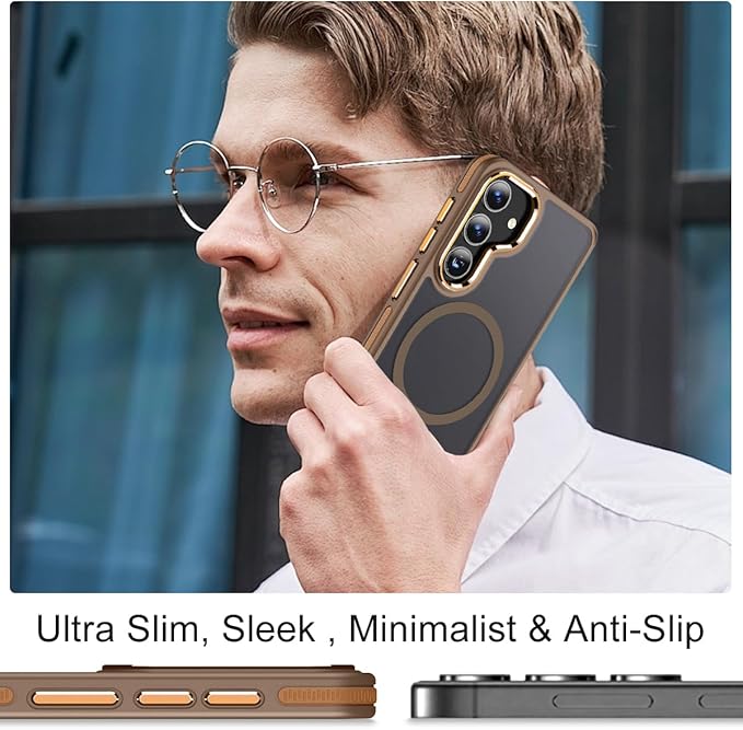 Case for Samsung Galaxy S25, Compatible with Magsafe, [Invisible & Adjustable Stand] for Matte Translucent Cover, Anti-Slip Shockproof Slim Phone Case for Galaxy S25 (Brown)