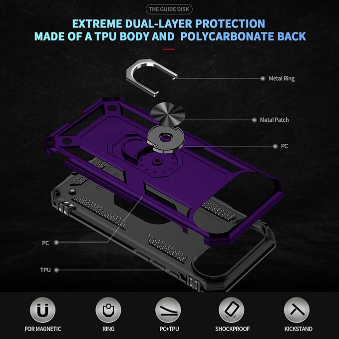 ADDIT Compatible with iPhone 17 Air Case with Tempered Glass Screen Protector, Adjustable Kickstand Ring, Military-Grade Heavy Duty Protection, Shockproof, Anti-Fingerprint,Purple