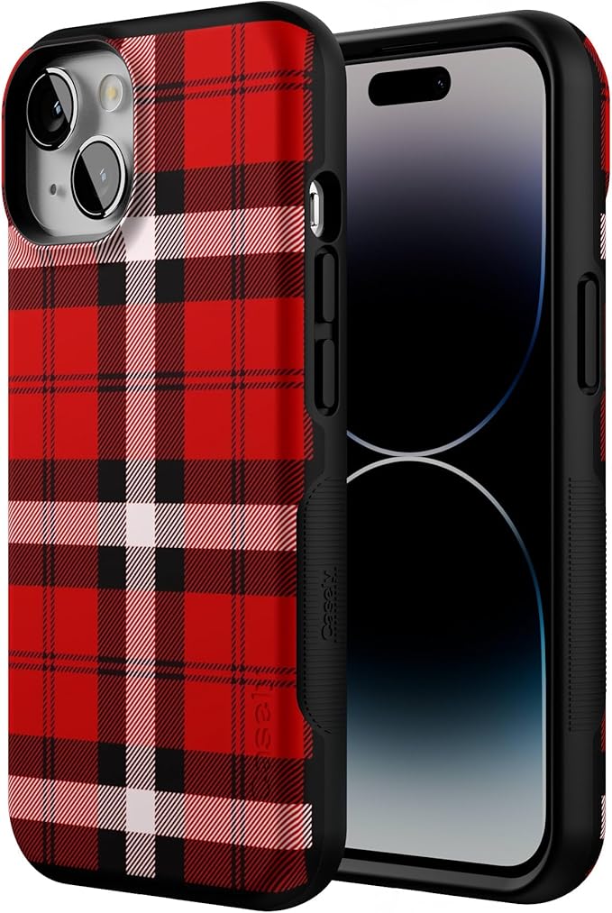 Casely iPhone 14 Case | As if! | Red Plaid | Compatible with MagSafe | Bold Protective Design