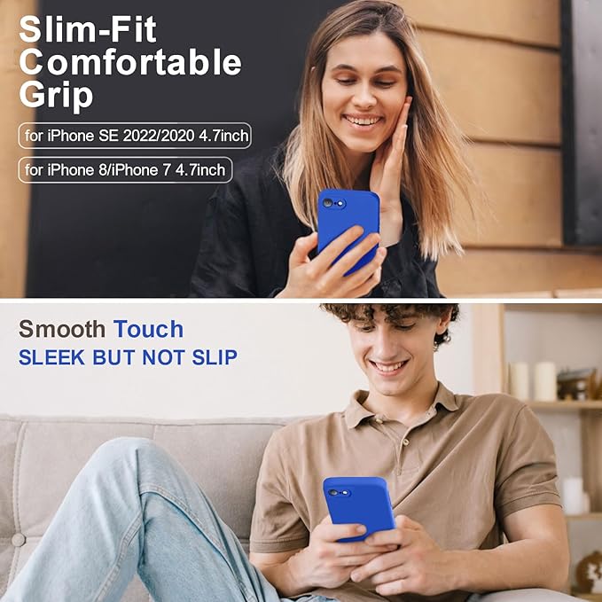 Vooii for iPhone SE Case 2022/3rd/2020,iPhone 8/7 Case, Upgraded Liquid Silicone with [Flat Edges] [Camera Protection] [Soft Anti-Scratch Microfiber Lining] Phone Case for iPhone SE - Klein Blue