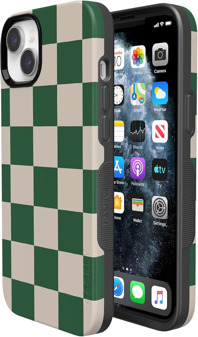 Casely iPhone 14 Case | Fit Check | Green Checkerboard | Compatible with MagSafe | Bold Protective Design