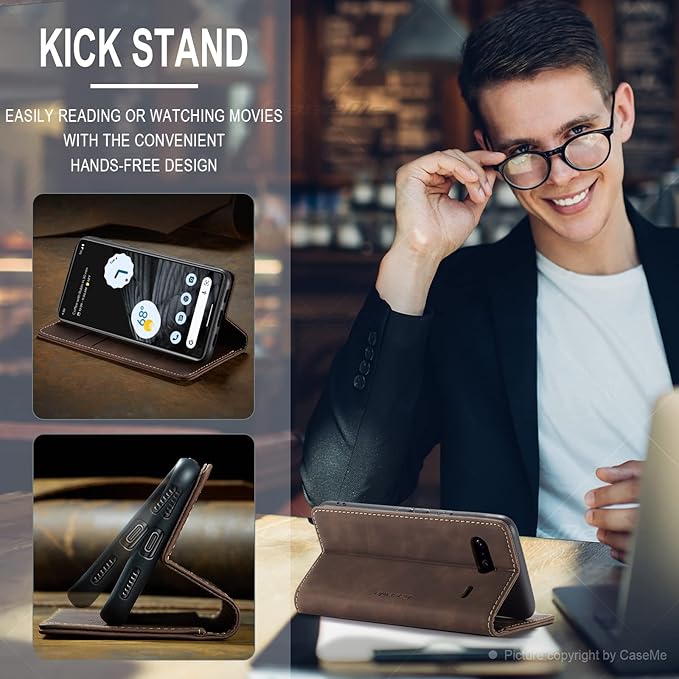 for Google Pixel 7 Case, Flip Wallet Leather Case with Card Holder Magnetic Closure Shockproof Kickstand Protective Phone Cases Cover for Google Pixel 7,Coffee