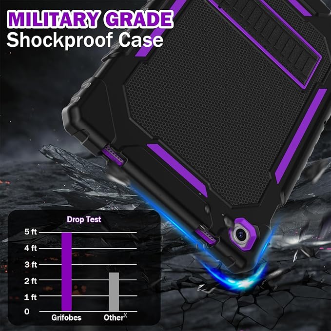 Grifobes for Samsung Galaxy Tab A9 Plus 11 Inch 2023 Cases, Heavy Duty Shockproof Rugged Cover for New Samsung Tablet A9+ 11" / 10.9" Case (SM-X210/X216/X218) with Kickstand for Kids, Black+Purple