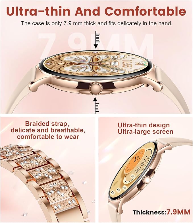 LIGE Smart Watch for Women(2 Bands), 1.43" HD AMOLED Slim Smartwatch for Android iOS,Fitness Tracker with 120+ Sport Modes/IP68 Waterproof/Sleep Monitor,Rose Gold