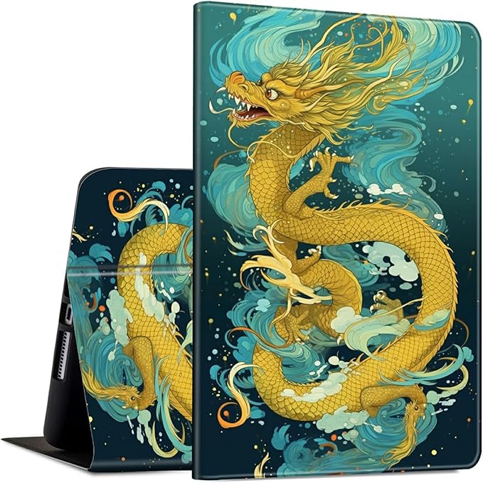 Case for 10.5 Inch Microsoft Surface Go 3 2021/2 2020/Go 2018 PU Leather Slim Lightweight Multiple Angles Stand Smart Cover with Auto Wake/Sleep, Chinese Dragon