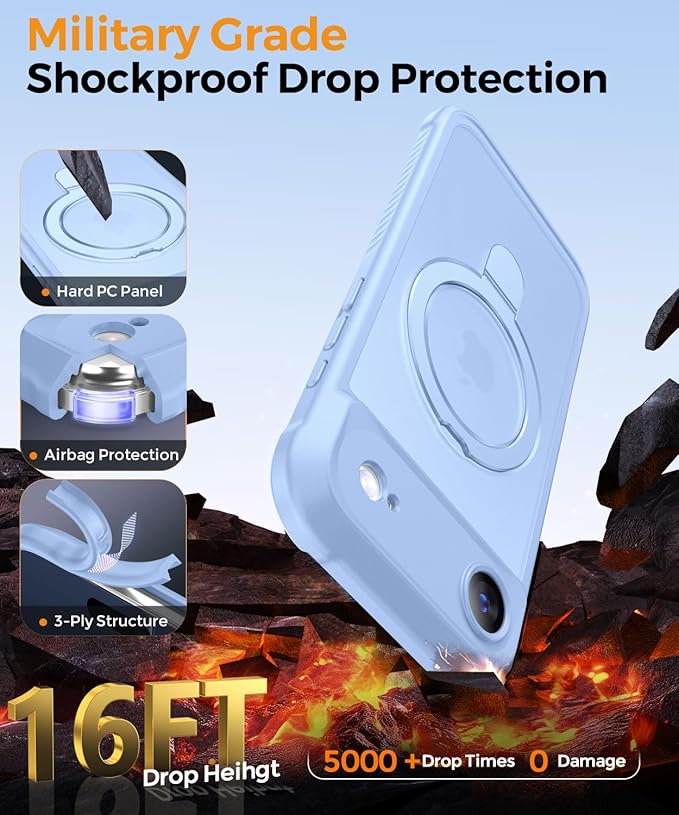 MOCCA Compatible with iPhone Air Case with Magnetic Invisible Stand [Full Camera Protection] [Compatible with Magsafe] Military Drop Shockproof Translucent Matte Phone Case Cover 6.5",Light Blue