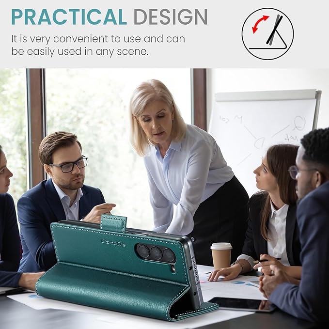 for Samsung Galaxy Z Fold 5 Case, Premium PU Leather Wallet Case Flip Cover with [RFID Blocking][Card Holder][Stand Function] Shockproof Protective for Samsung Galaxy Z Fold 5, Blue-Green