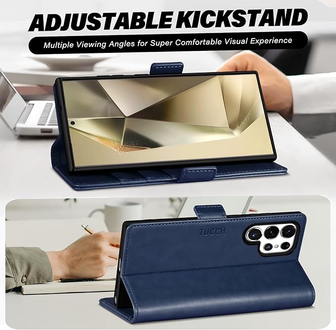 TUCCH Case for Galaxy S25 Ultra, Wallet Case with [TPU Shockproof Interior Case] Stand RFID Blocking Card Holder, Magnetic PU Leather Protective Flip Cover Compatible with Galaxy S25 Ultra, Dark Blue