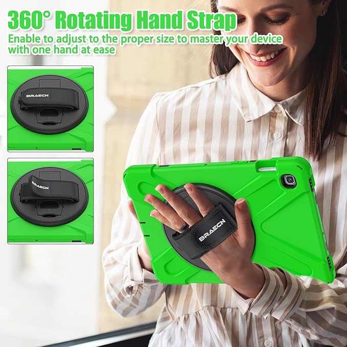 BRAECNstock for Samsung Galaxy Tab S5e Case 10.5 inch 2019 (SM-T720/T725/T727) Shockproof Protective Galaxy Tab S5e Kids Cover with Screen Protector Rotating Stand & Hand Strap Pencil Holder - Green