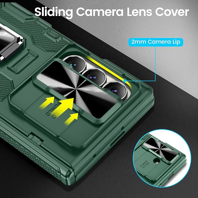 VEGO for Galaxy Z Fold 7 Case with Belt Clip Holster, 360°Ring Magnetic Kickstand & Camera Cover & Front Screen Protector & Hinge Protection Shockproof Armor Case for Samsung Z Fold 7 - Green