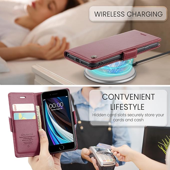 for iPhone SE 2022/3rd/2020/2rd,iPhone 8/7 Case, Premium PU Leather Wallet Case Flip Cover with [RFID Blocking][Card Holder] Shockproof Protective for iPhone SE 2022/2020, iPhone 8/7, Red