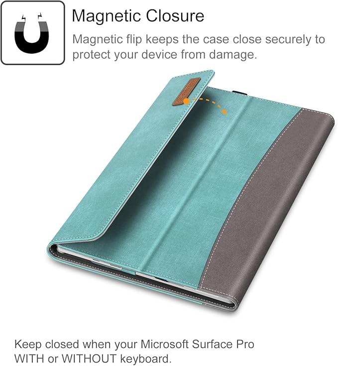 Fintie Case for 12.3 Inch Microsoft Surface Pro 7 Plus, Surface Pro 7/6/5/4/3 - Portfolio Business Cover with Pocket, Compatible with Type Cover Keyboard, Turquoise