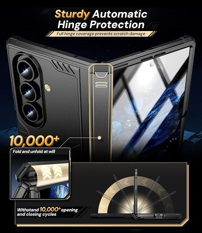 for Samsung Galaxy Z-Fold-7 Case: Shockproof Rugged [Dual-Stand][Hinge Protection][Anti-Fingerprint] Durable Silicone Armor Protective Cover for ZFold 7 5G 2025 (Black)