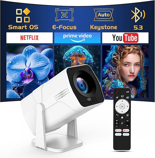 【Netflix Officially Licensed】TMY Projector with Built in Apps, 1080P Movie Projector with WiFi and Bluetooth, Electric Focus & Auto Keystone, 270° Rotatable Outdoor Projector for Phone/PC/HDMI/USB