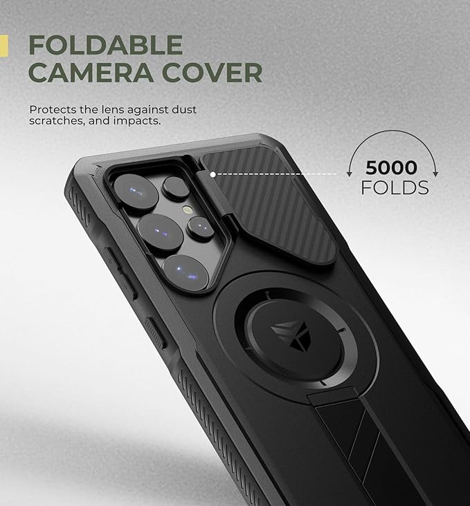 Dexnor for Samsung Galaxy S25 Ultra Case with Camera Cover & Adjustable Kickstand & Built-in Screen Protector, Magnetic Rugged Shockproof Bumper Cases Heavy-Duty Magnetic Protective Cover(2025),Black