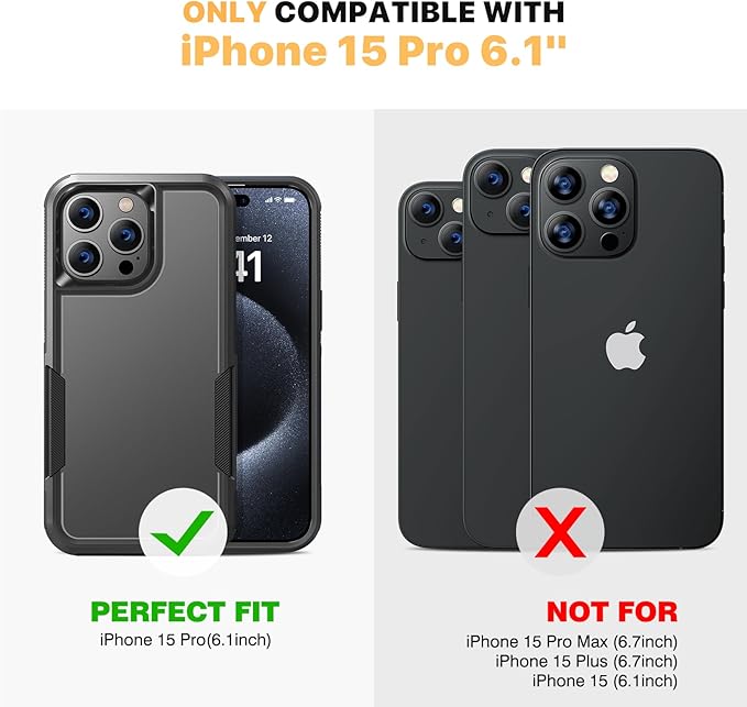 Diaclara Designed for iPhone 15 Pro Case, [with Privacy Screen Protector] [Anti Spy] [Military Grade Drop Protection] Heavy Duty Full-Body Shockproof Phone Case, Black