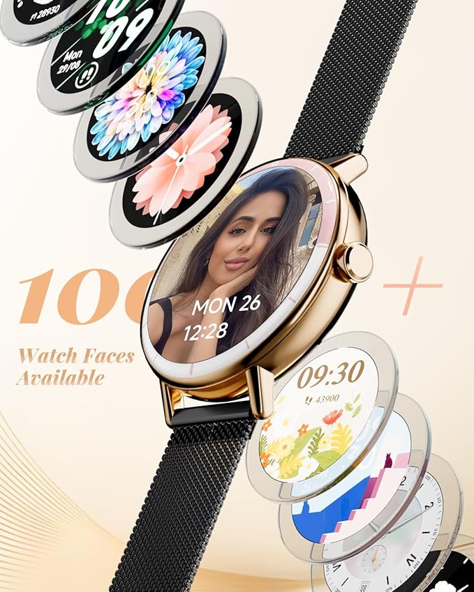 Smart Watch for Women with Two Bands, Fitness Tracker Watch, Heart Rate Monitor, Step Counter, Android & iOS Phones Compatible, Answer/Make Calls, HD Touchscreen, IP68 Waterproof, Black Gold