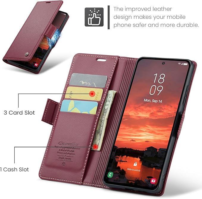 for Samsung Galaxy S25 Plus Case, Premium PU Leather Wallet Case Flip Cover with [RFID Blocking][Card Holder][Stand Function] Shockproof Protective for Samsung Galaxy S25 Plus, Red